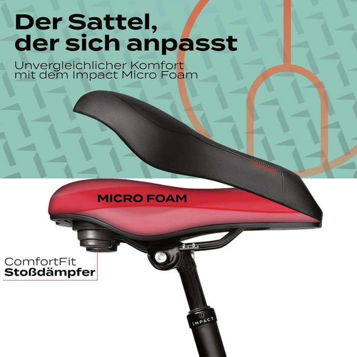 Велосипедне сідло Impact ComfortFit з гелем та піною пам'яті, ергономічне, динамічна амортизація, для чоловіків і жінок, комфортне міське