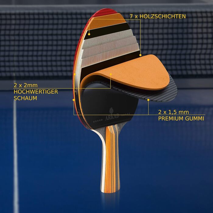 Набір для настільного тенісу ARKAD [Преміум] • Комплект з ракетками, м'ячами та чохлом • Набір для настільного тенісу з міцним хватом (2 шт.)