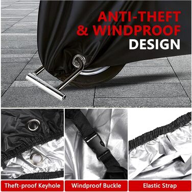 Водонепроникна захисна накидка для мотоцикла Motorrad, 210D, UV-захист, зимова, чорна, XXL (245x105x125 см)