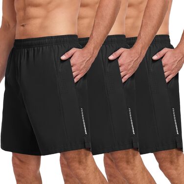 Шорти спортивні чоловічі короткі, швидковисихаючі для тренувань та бігу, дихаючі з кишенями, 3 штуки (чорний*3, M)