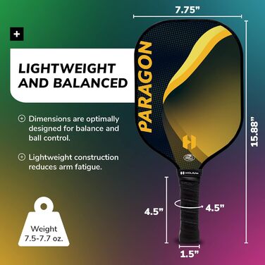 Набір ракет для піклболу Helium, 2 шт., сертифікований USAPA, поверхня з графіту та скловолокна, легкий вуглецевий сердечник Paragon (синій/жовтий)