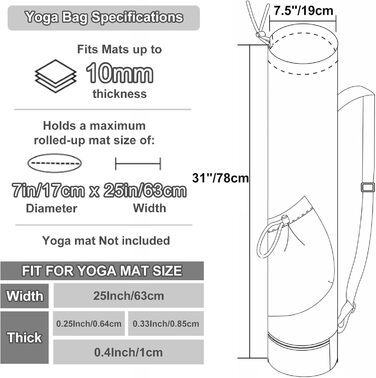 Сумка для йоги та килимка Yogatasche з відділенням для пляшки, регульованим ременем, сіра/блакитна, розмір M