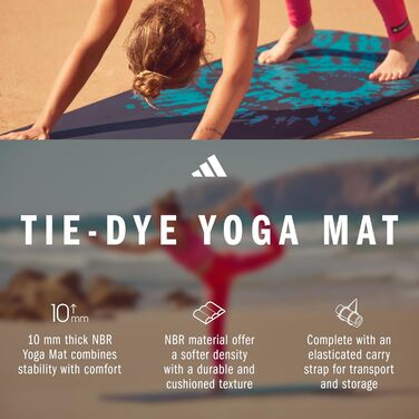 Килимок для йоги adidas Tie-Dye – 10 мм NBR, нековзний, захищає суглоби, з ручкою, товстий килимок для пілатесу та фітнесу, 183x61 см (Блакитний)