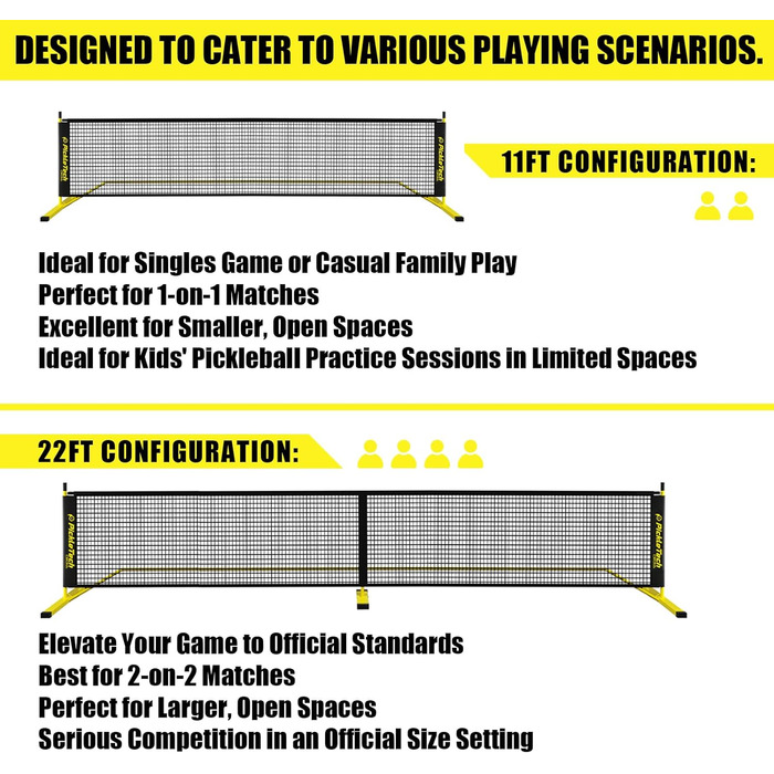PickleTech 6.0: Портативне мережеве обладнання для піклболу 6.0 м, 2-в-1, для гри на відкритому повітрі, сумісне з USAPA, з сумкою (жовтий)