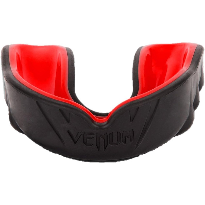 Капа Venum Challenger для боксу, чорно-червона, універсальний розмір + Бинти Venum Kontact для рук, чорні, 4м