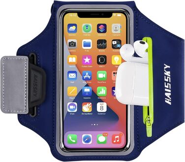 Спортивний браслет на руку для бігу з навушниками та кишеню для ключів. Тримач для телефону на руку, сумісний з iPhone 17/16/15/14/13/12/11 Pro Max/Plus, чорний. Оновлена модель, до 6.9 дюймів.