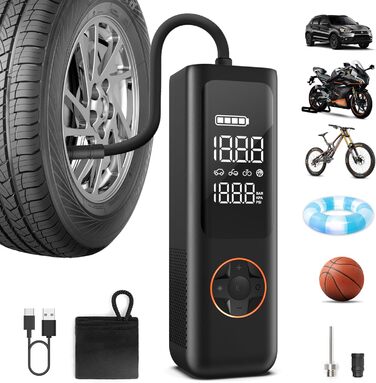 Електрична велосипедна помпа QiCYCLE P1 7800 мАг, 150PSI, 5 режимів, акумуляторна компресорна насос-автопомпа для авто, мото, м'ячів, Powerbank