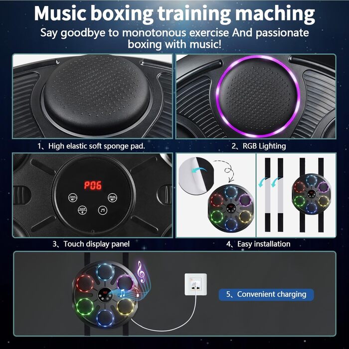 Розумна музична бокс-машина настінна з LED-підсвіткою, Bluetooth, 12 швидкостей, з рукавичками для боксу