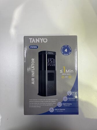 Електричний насос-компресор TANYO 150PSI для велосипедів, автомобілів, мотоциклів, м'ячів, портативний з манометром, акумулятором, USB-зарядкою і LED-підсвіткою