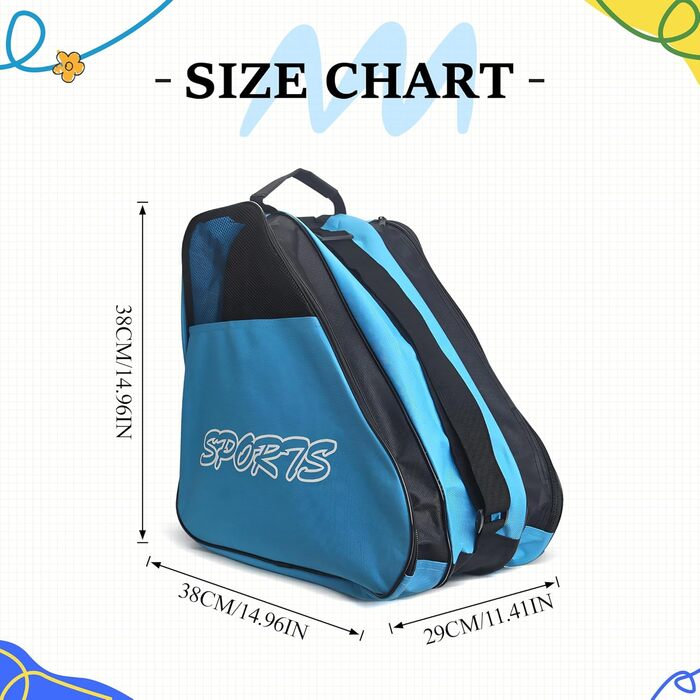 Сумка для ковзанів Baoblaze з регульованим плечовим ременем, дихаюча сумка для зберігання ковзанів, роликів, квадів (блакитна)