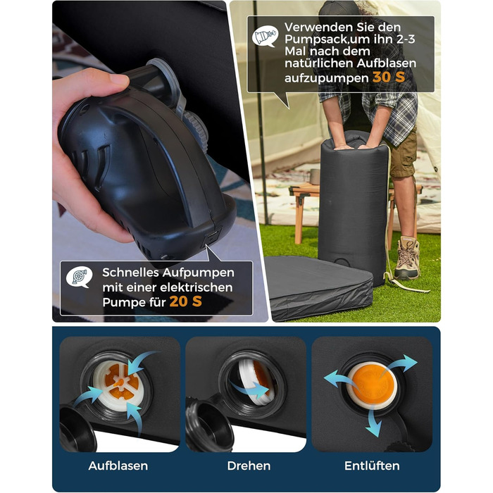 Каремат KingCamp R-Wert 7.5-15.5 Super Komfort самонадувний для кемпінгу, 3D-конструкція, пінопластовий наповнювач, для 1-2 осіб, чорний