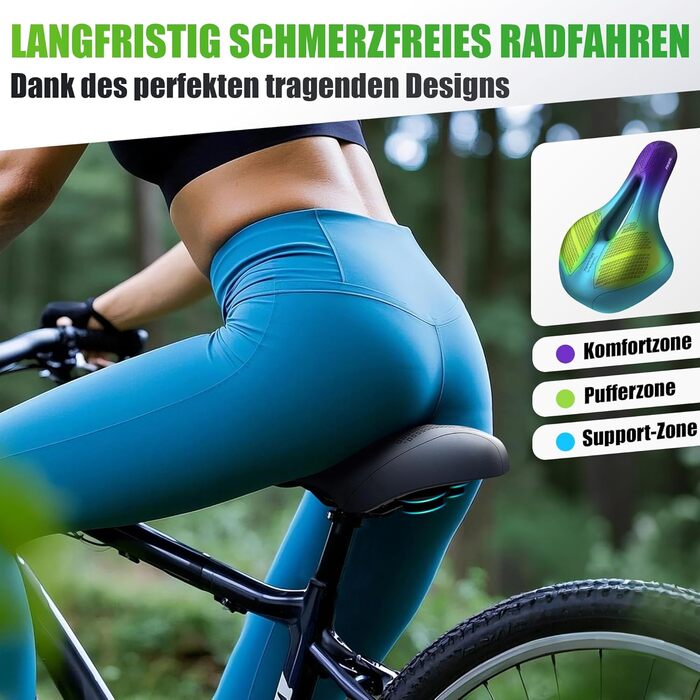 Велосипедне сідло RBRL – Комфортне широке сідло з піною Memory Foam та подвійною амортизацією, водонепроникне, для MTB, BMX, шосе та трекінгу, ергономічне