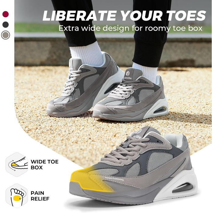 Жіночі кросівки FitVille для бігу та фітнесу, широка колодка, повітряна амортизація, сірі, 38.5 EU