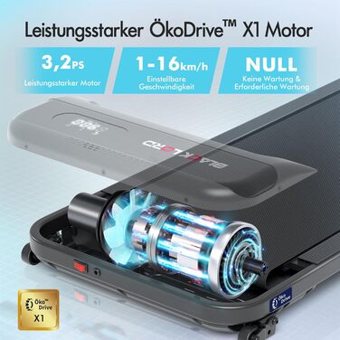 Walkingpad Laufband BLACK LORD MS2H: біговий доріжки для дому, 9-16 км/год, нахил до 9%, 2.2-3.2 PS, до 140 кг, LED-дисплей, мобільний додаток, тиха робота, чорний колір (з ручками)