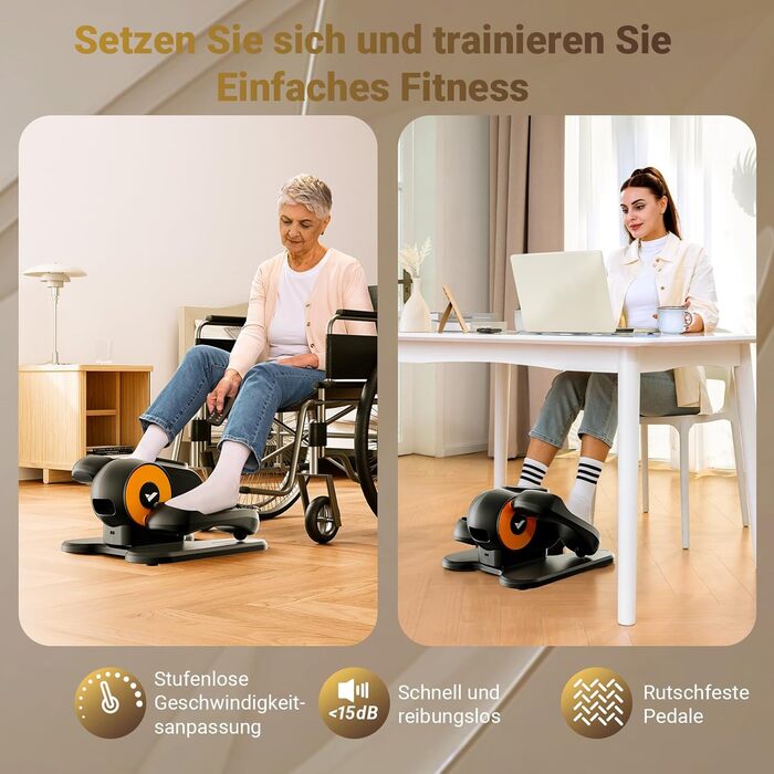 Міні еліптичний тренажер MERACH для дому, електричний крос-тренажер під стіл з пульт дистанційного керування, дисплеєм, 12 швидкостей, петлі для ніг, тихий та портативний, для людей похилого віку та дорослих (E37-Schwarz)