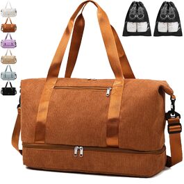 Спортивна сумка YOUYIKE для жінок та чоловіків 20-35Л з відділенням для взуття та вологих речей, дорожня сумка-вікендер для фітнесу, тренувань та подорожей (Коричнева)