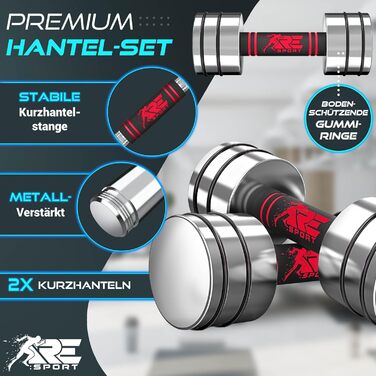 Набір гантелей 2 шт. з масивного сталі 2,5/5/7,5/10 кг | Гантелі з вагами та пінопластовою ручкою | Фітнес гантелі для дому, силові тренування та нарощування м'язів. Турквіс (Червоний, 2 x 5 кг)