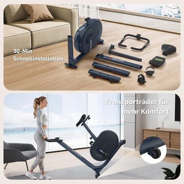 Велотренажер LESUNFIT з низькою рамою, 24 програми, Bluetooth, LCD-дисплей, до 150 кг, сумісний з фітнес-додатками