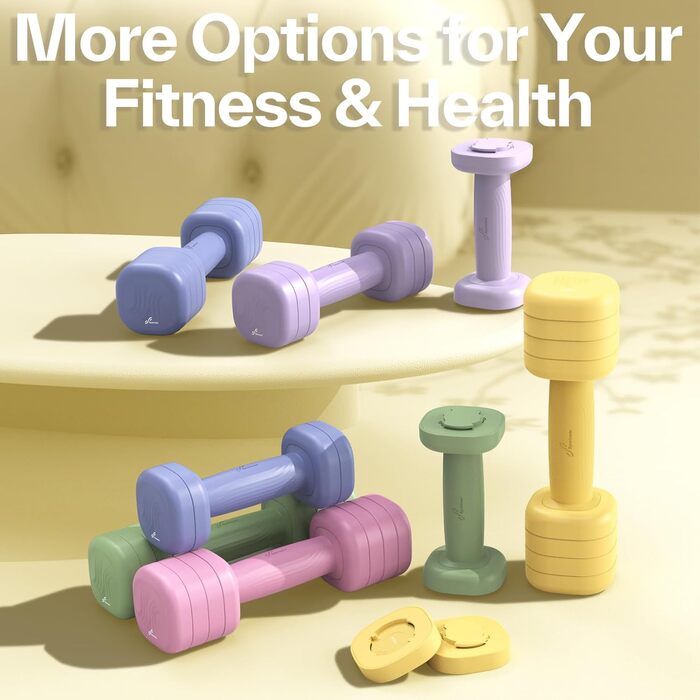 Sportneer Регульовані гантелі для жінок - комплект 2 шт. (вага 1-2.5 кг) з антиковзним TPU-покриттям, 4-в-1 комплект гантелей для фітнесу вдома, домашній спортзал та силові тренування (жовтий)