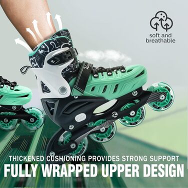 Дитячі ролики Kuxuan з підсвічуванням, регульовані, для дівчаток та хлопчиків, розмір EU 31-35, зелені