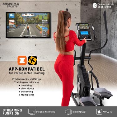 Еліптичний тренажер Miweba Sports MC700 з додатком, електричний орбітрек 30 кг маховик, до 150 кг, домашній ергометр з пульсометром