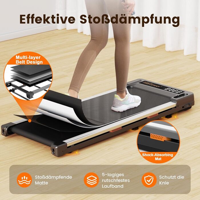 HBTower Walking Pad - біговий килимок для дому з пульт дистанційного керування, LED дисплеєм, 1-6 км/год