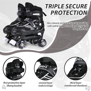 Дитячі ролики Kinder для дівчаток та хлопчиків, регульовані, 4 розміри, чорні