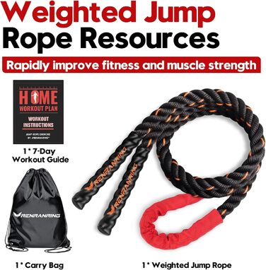Стрибковий скакалка з вагою для фітнесу - 1,4 кг, 2,56 кг, 3 кг, 4 кг. Скакалка для тренувань, для жінок та чоловіків, для залу, з планом домашніх тренувань, оранжево/чорний