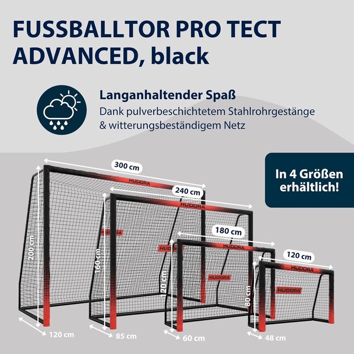 Ворота для футболу HUDORA Pro Tect Advanced – Зручні та міцні для дітей та дорослих – З сіткою та захисним покриттям – Легкий монтаж у саду – Білий (Чорний), 120 x 80 см