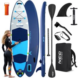 Надувний SUP Neo-Sport Stand Up Paddle Board 10.6 (320 см) з аксесуарами: насос, весло, leash, рюкзак (блакитний та сірий)