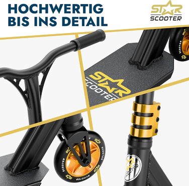 Трюковий самокат STAR SCOOTER Pro Sport для дітей від 7 років та дорослих, алюмінієвий, HIC, колеса 110/120 мм, чорний і золотий