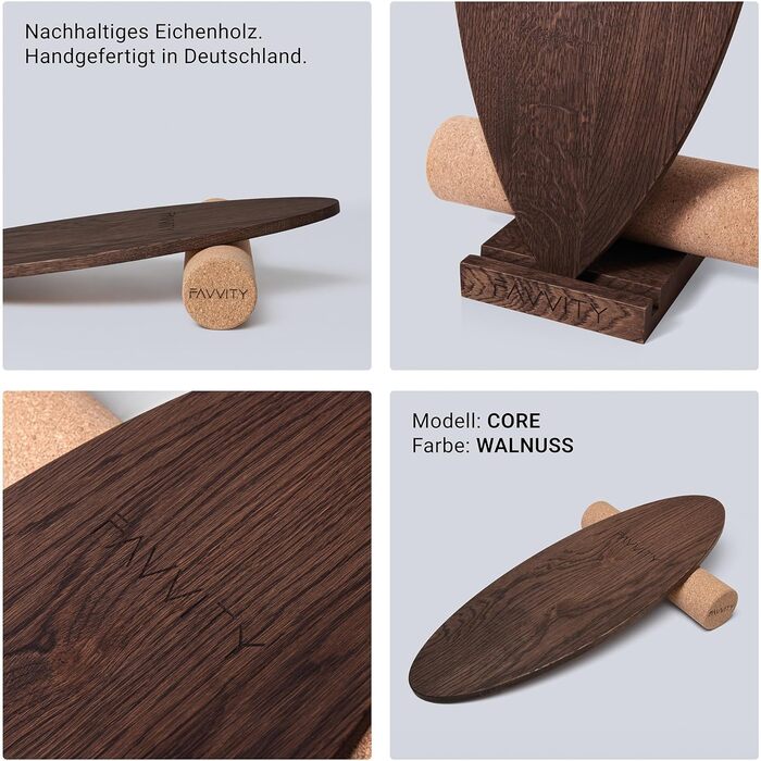 Балансборд з дуба FAVVITY®: тренажер для рівноваги з додатком | Ручна робота, FSC-сертифікат, для дорослих та дітей