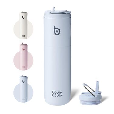 Водяна пляшка з нержавіючої сталі 750 мл з соломкою, кришкою та ручкою - ізольована, без BPA, з подвійними стінками. Ідеальна для спорту, подорожей та фітнесу (Блакитна)