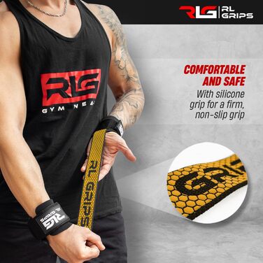 Лямки для підйому ваги RL Grips для станова та силового тренінгу з захистом зап'ясть, жовті
