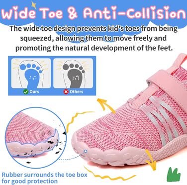 MIFAWA дитячі шкарпетки-кросівки для хлопчиків та дівчаток з широкою передньою частиною та дизайном Zero-Drop. Аквашузи, плавки, ідеальні для купання, пляжу або басейну. Розміри 26-37 (36 EU, Рожевий)