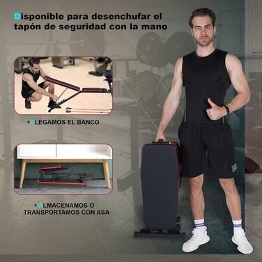 Складана та регульована лавка для тренувань з гантелями, 7 положень, вантажопідйомність 300 кг, з еластичними стрічками та подушкою для біцепса – ідеально для дому