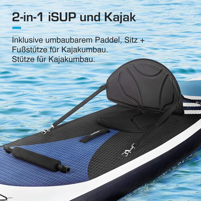 Надувне SUP-борд Active Era Stand Up Paddle Board з сидінням, комплект з регульованим веслом, насосом, рюкзаком та кріпленням для камери, 6 дюймів, 320x78x15 см, до 130 кг, блакитний