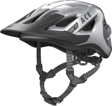 ABUS Stadthelm Urban-I 3.0 ACE: спортивний шолом для велосипеда з LED-ліхтариком, подовженим козирком та магнітною застібкою, для жінок та чоловіків, сріблястий (gleam silver), L (56-61 см)