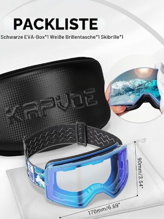 Лижна маска KAPVOE K722 з фотохромними синіми лінзами (S1-S4), протизапотівальна, захист UV400, OTG для шолома, для гірських лиж, сноуборду та катання на ковзанах (чоловіча, жіноча, підліткова)
