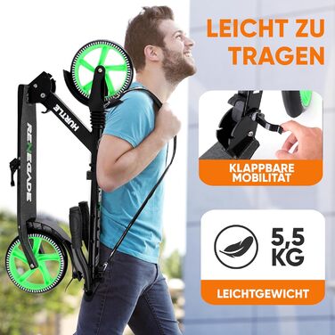 Міський ролер Hurtle Roller Kinder 10 років, складний та регульований по висоті (84–98 см), самокат для дітей та дорослих зі стійкою, з ремінним плечем, до 100 кг (Runner)