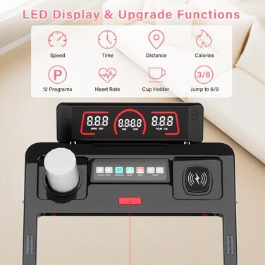 Біговий тренажер для дому з нахилом 10%, Walking Pad, складаний, 3.5HP, з Bluetooth, 12 програм, LED-дисплей, срібний