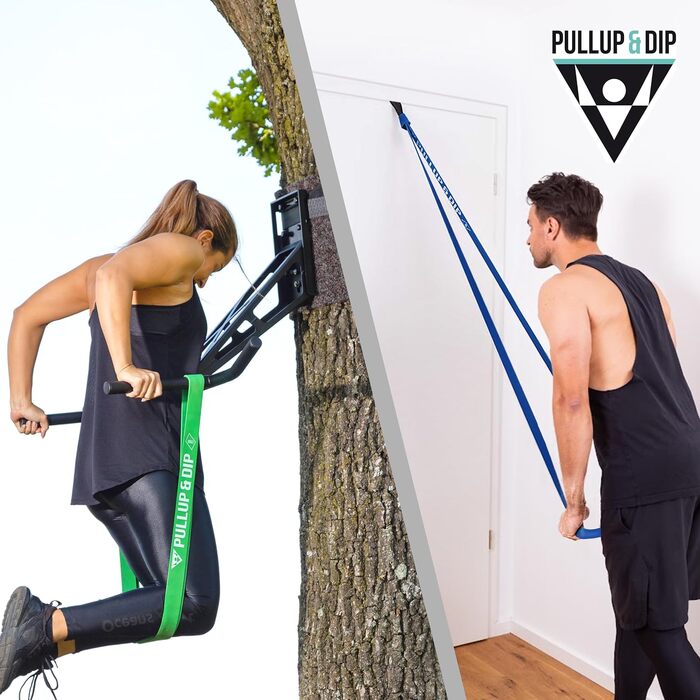 Набір фітнес-резинок PULLUP & DIP для тренувань: 3 рівні опору (Light, Medium, Strong), з чохлом, дверним якорем і посібником, для підтягувань, кросфіту, каллістеніки
