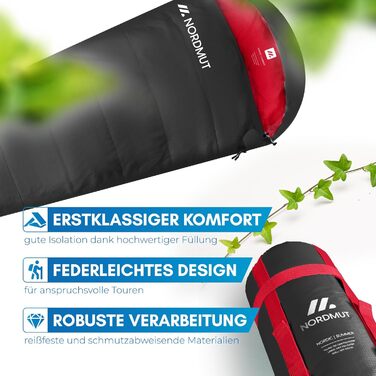Сплячий мішок NORDMUT® для дорослих – компактний та ультралегкий (900/1500г) – на 3 сезони (250 г/м²) та літній (100 г/м²) – спальний мішок-кокон для кемпінгу, відпочинку на природі та фестивалів (сірий)