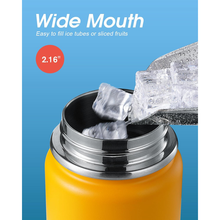 Фляга Coolflask 1,2 л з ізоляцією та соломинкою, нержавіюча сталь, 3 кришки, для спорту та офісу, зберігає холод до 48 годин, тепло до 24 годин, сіро-зелений колір (Ombré жовто-помаранчевий, 591 мл)