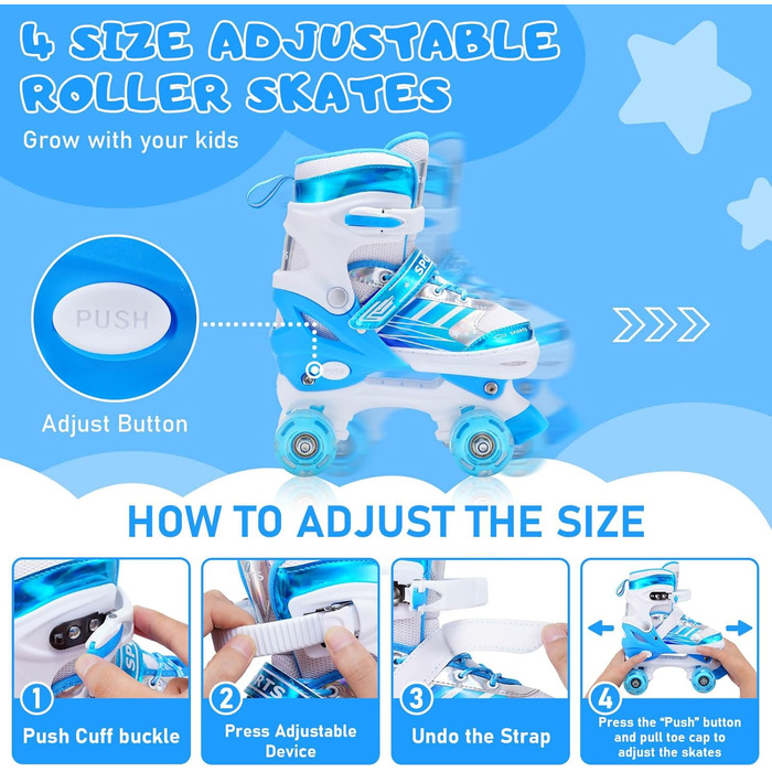 Дитячі ролики Kinder Rollschuhe для дівчаток та хлопчиків, регульовані, 8 коліс зі світлом, роликові ковзани для малюків, початківців, для використання в приміщенні та на вулиці (M (EU32-36), Bleu)