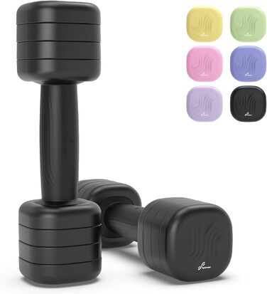 Sportneer Регульовані гантелі для жінок – комплект з 2 гантелей (по 1–2,5 кг) з неслизьким TPU-покриттям, 4-в-1 комплект гантелей для фітнесу вдома, для домашнього спортзалу та силових тренувань, колір: Димчасто-чорний