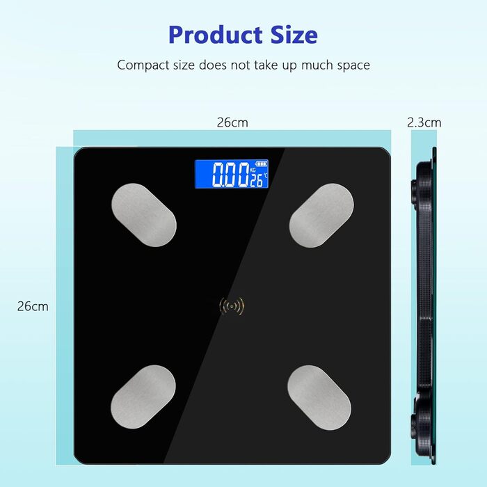 Вага тіла Diboniur з аналізом складу тіла, з додатком, для вимірювання жиру, м'язової маси, ІМТ та інших показників (чорна)