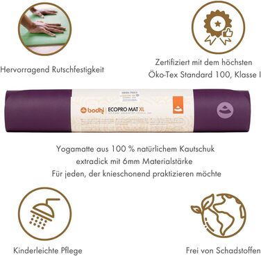 Йога-мат Bodhi ECO PRO DIAMOND 185x60 см, натуральний каучук, ультра зчеплення, екологічний, професійний, для пілатесу, гімнастики, динамічного й гарячого йоги, фіолетовий