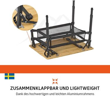 Зручний складаний садовий/кемпінговий столик Campout з бамбуковою полицею (65x50x65 см), 3 положення висоти, з сумкою