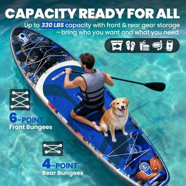 Надувний SUP Борд для дорослих з аксесуарами та тримачем для камери, 320x81x15 см, 10'6', 150 кг, блакитний
